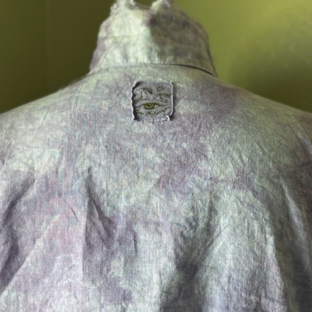 Jes MaHarry Women Purple Tie Dye Raw Edge Button Down Shirt Bohemian Art Top L - Picture 5 of 8